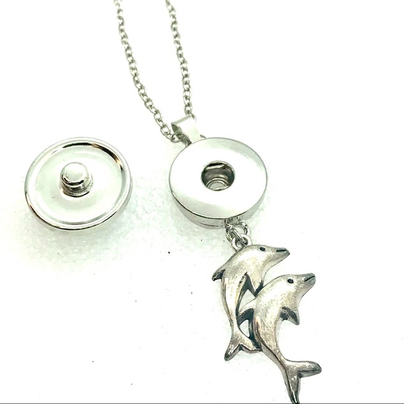 Necklace with dolphins & Handmade 20mm snap SN20 - Picture 3 of 3